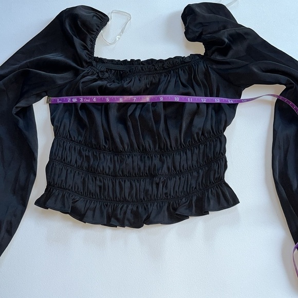 Bar III Women's Square Neck Smocked Puff Sleeve Top black Size XS - Picture 4 of 6